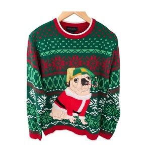 Blizzard Bay Ugly Christmas Sweater Bells Santa Pug Dog Jester NWT Size S